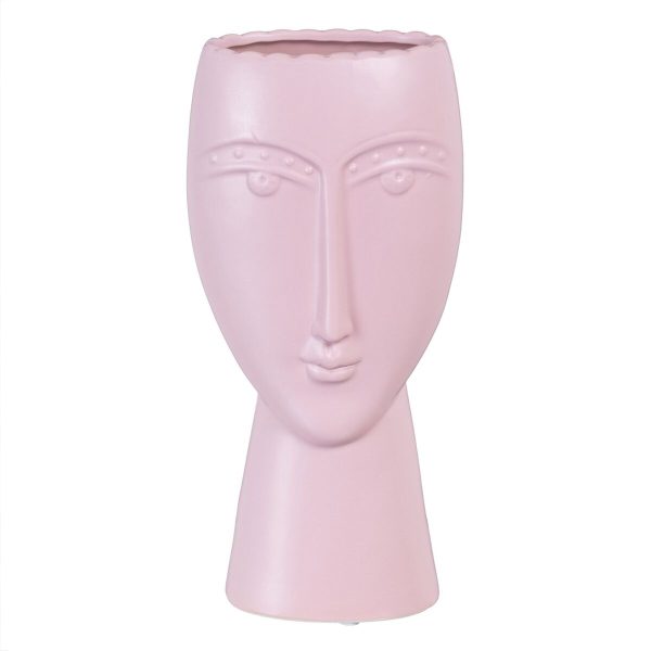 Planter 15 x 8,5 x 19 cm Face Ceramic Light mauve Discount