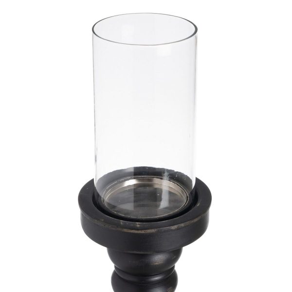 Candleholder Black Wood Crystal 12 x 12 x 47 cm Online now