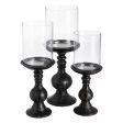 Candleholder Black Wood Crystal 18 x 18 x 47 cm For Sale