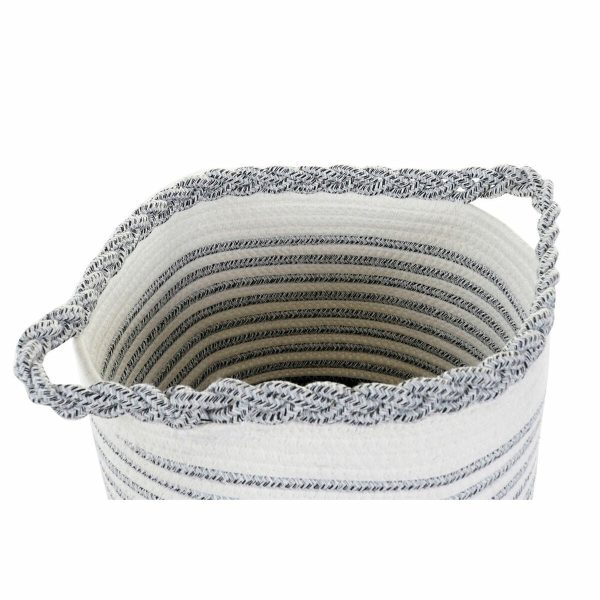 Basket set DKD Home Decor White Brown Black Grey Stripes Boho 30 x 30 x 30 cm Plastic 2 Pieces (2 Units) (4 pcs) Online now