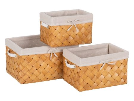 Basket set Natural Wood Fabric 39,5 x 30 x 24 cm (3 Units) For Discount