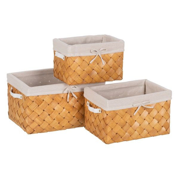 Basket set Natural Wood Fabric 39,5 x 30 x 24 cm (3 Units) For Discount