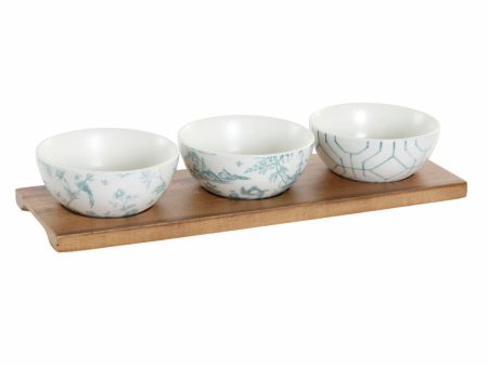 Appetizer Set DKD Home Decor White Navy Blue Porcelain Acacia Plastic Oriental 4 Pieces 30 x 9,5 x 1,3 cm Sale