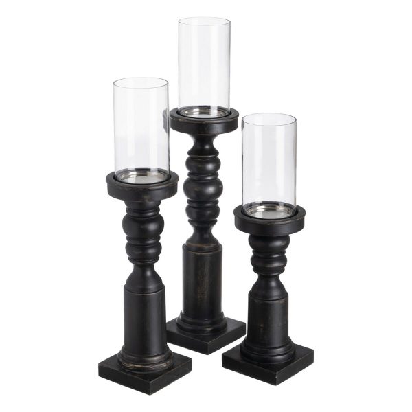 Candleholder Black Wood Crystal 12 x 12 x 55 cm Cheap