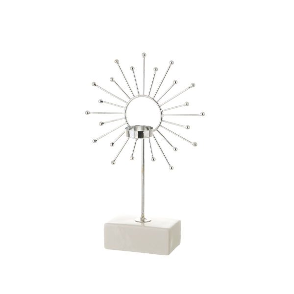 Candleholder White Silver Ceramic Iron 18,4 x 8,4 x 29,1 cm Online Hot Sale