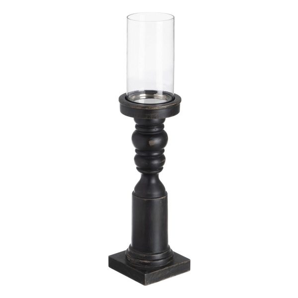 Candleholder Black Wood Crystal 12 x 12 x 55 cm Cheap