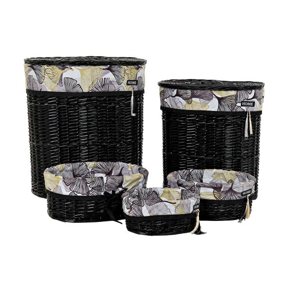 Basket set DKD Home Decor Black Multicolour wicker 51 x 37 x 56 cm 5 Pieces Hot on Sale