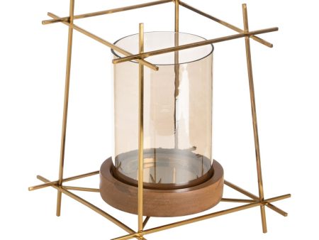 Candleholder Brown Golden Wood Crystal Steel 24 x 24 x 26 cm For Discount