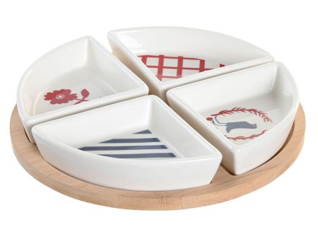 Appetizer Set DKD Home Decor 21,5 x 21,5 x 1 cm Red Blue White Stoneware Mediterranean Houses Hot on Sale