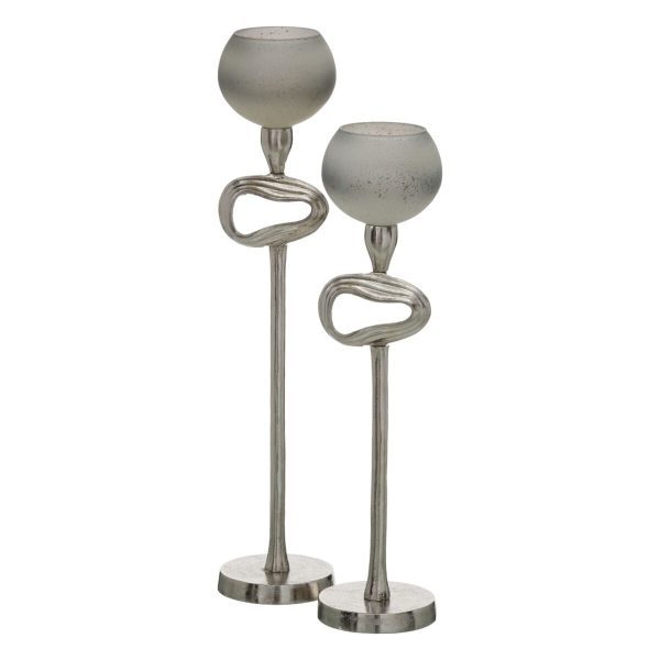 Candleholder Grey Silver Aluminium Crystal 11 x 11 x 48 cm Hot on Sale