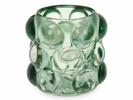 Candleholder Microbeads Green Crystal 8,4 x 9 x 8,4 cm (12 Units) Cheap