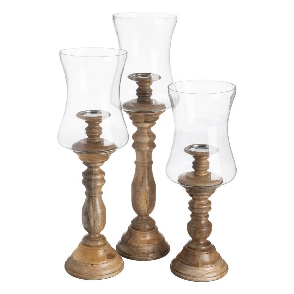 Candleholder Natural Wood Crystal 20 x 20 x 57 cm Online