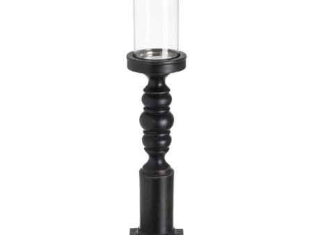 Candleholder Black Wood Crystal 12 x 12 x 62 cm Cheap