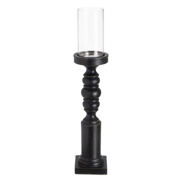 Candleholder Black Wood Crystal 12 x 12 x 62 cm Cheap