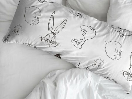 Pillowcase Looney Tunes White Black Multicolour 175 Threads 45 x 110 cm 100% cotton For Cheap