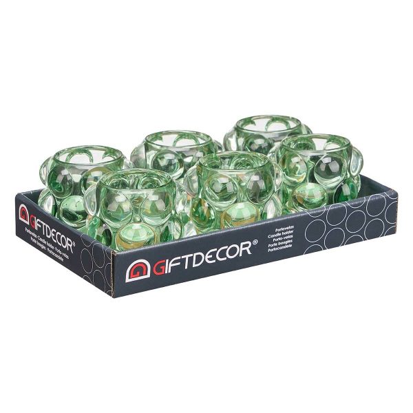 Candleholder Microbeads Green Crystal 8,4 x 9 x 8,4 cm (12 Units) Cheap