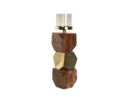 Candleholder DKD Home Decor 10 x 10 x 40,5 cm Crystal Golden Brown Aluminium Mango wood Online