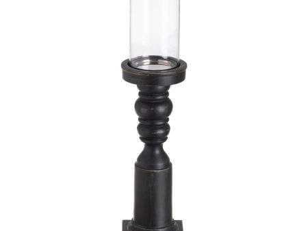 Candleholder Black Wood Crystal 12 x 12 x 55 cm Cheap