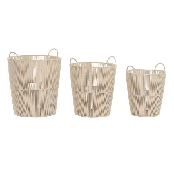 Basket set DKD Home Decor Beige Metal 42 x 42 x 51 cm 3 Pieces on Sale