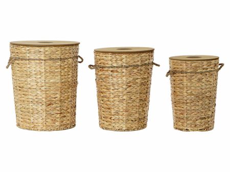 Basket set DKD Home Decor Light brown 44 x 44 x 54 cm Wood Metal 3 Pieces Cheap