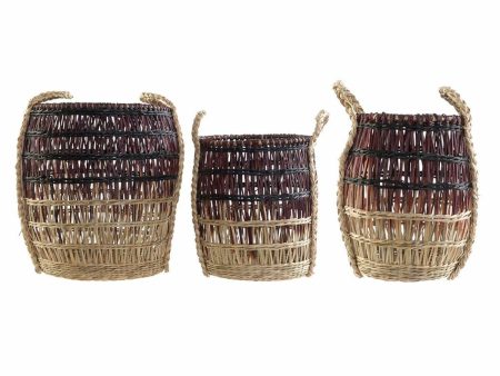 Basket set DKD Home Decor Natural Lilac Seagrass Tropical 39 x 39 x 41 cm 3 Pieces For Cheap