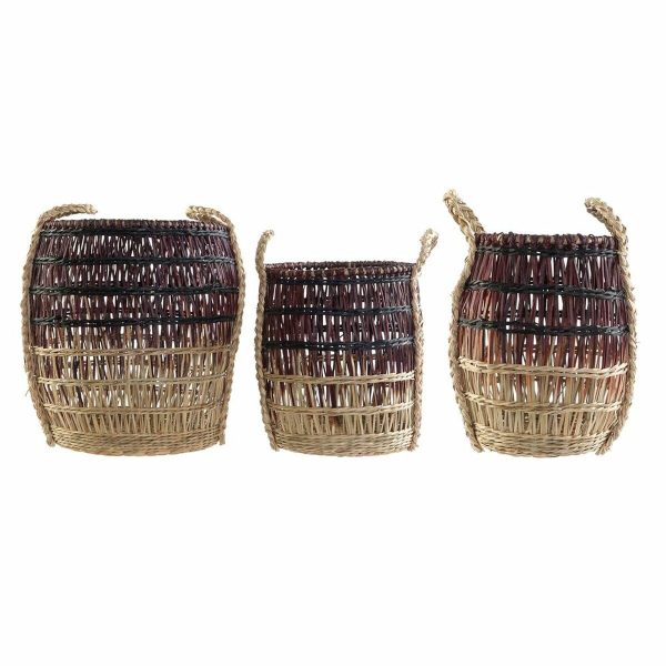 Basket set DKD Home Decor Natural Lilac Seagrass Tropical 39 x 39 x 41 cm 3 Pieces For Cheap