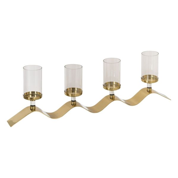 Candleholder Golden Stainless steel Crystal 83 x 9 x 25 cm Online now