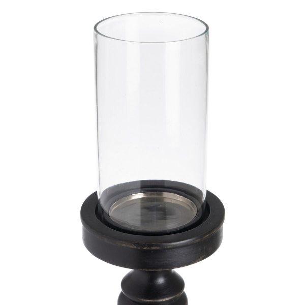 Candleholder Black Wood Crystal 12 x 12 x 62 cm Cheap