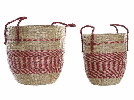 Basket set DKD Home Decor Natural Red Seagrass (2 pcs) (34 x 34 x 40 cm) Fashion