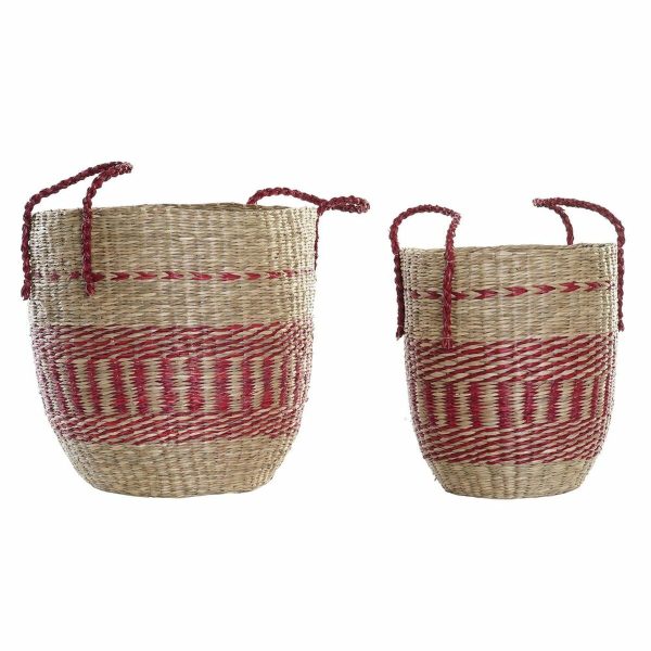 Basket set DKD Home Decor Natural Red Seagrass (2 pcs) (34 x 34 x 40 cm) Fashion