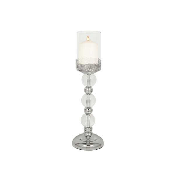 Candleholder Romimex Silver Metal Glass 12 x 40 x 12 cm Wineglass Sale