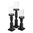 Candleholder Black Wood Crystal 12 x 12 x 62 cm Cheap