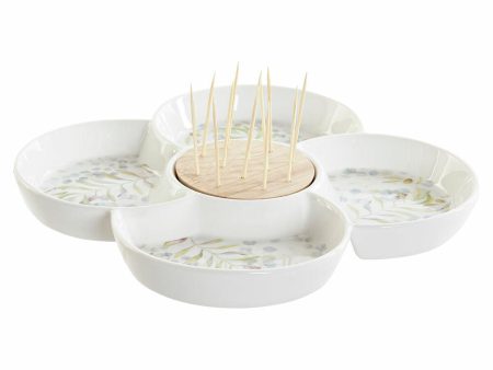 Appetizer Set DKD Home Decor Multicolour Natural Bamboo Stoneware Cottage 22 x 22 x 7 cm on Sale