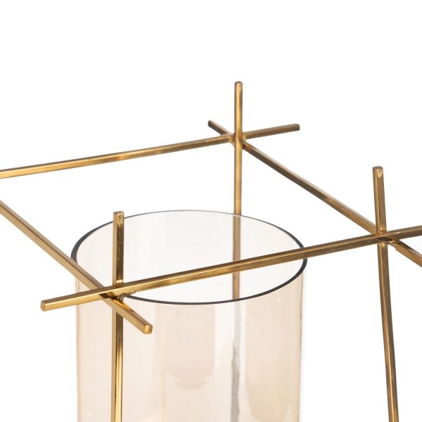 Candleholder Brown Golden Wood Crystal Steel 24 x 24 x 26 cm For Discount