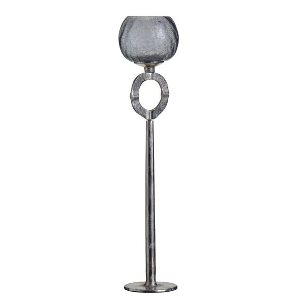 Candleholder 13 x 13 x 56 cm Crystal Grey Metal Silver Online Hot Sale