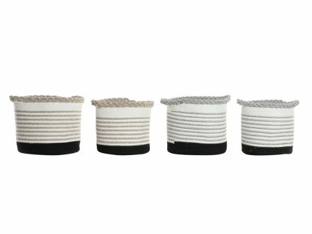 Basket set DKD Home Decor White Brown Black Grey Stripes Boho 30 x 30 x 30 cm Plastic 2 Pieces (2 Units) (4 pcs) Online now