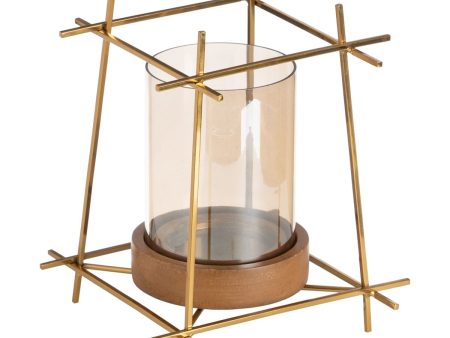 Candleholder Brown Golden Wood Crystal Steel 20 x 20 x 23 cm Hot on Sale