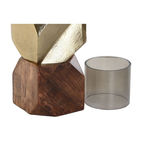 Candleholder DKD Home Decor 10 x 10 x 40,5 cm Crystal Golden Brown Aluminium Mango wood Online