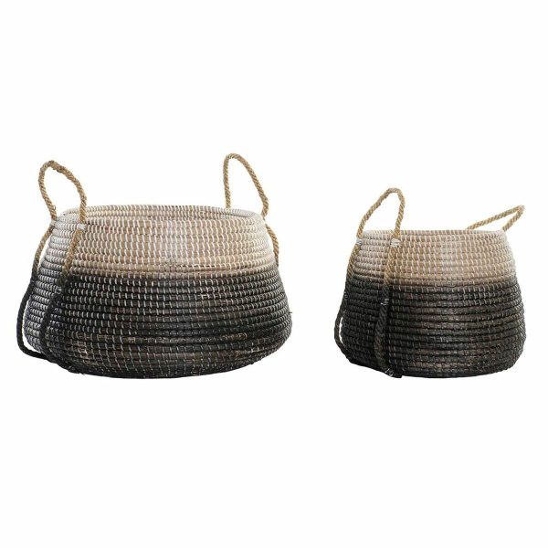 Basket set DKD Home Decor Natural Grey Seagrass (52 x 52 x 44 cm) (2 pcs) Fashion