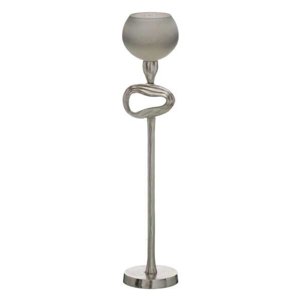 Candleholder Grey Silver Aluminium Crystal 11 x 11 x 56 cm on Sale