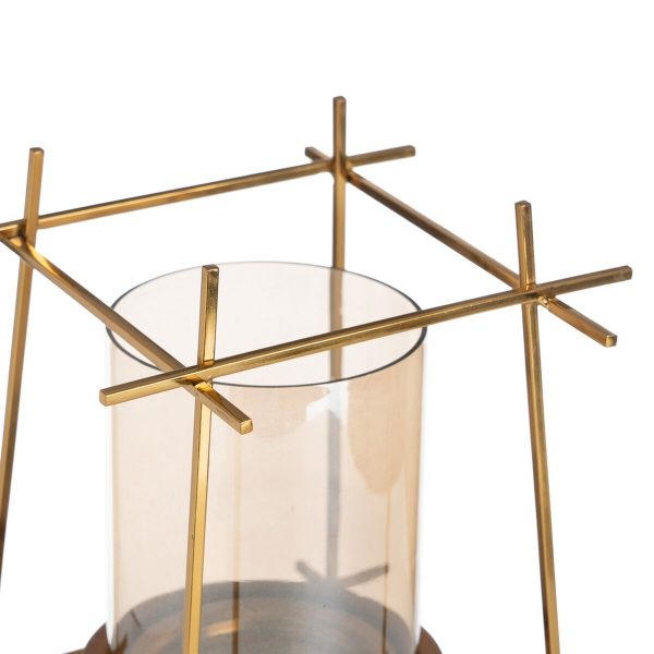 Candleholder Brown Golden Wood Crystal Steel 20 x 20 x 23 cm Hot on Sale