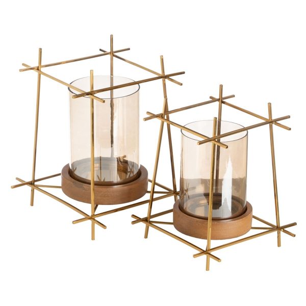 Candleholder Brown Golden Wood Crystal Steel 24 x 24 x 26 cm For Discount