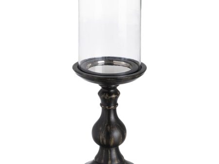 Candleholder Black Wood Crystal 18 x 18 x 47 cm For Sale