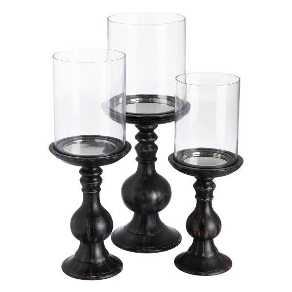 Candleholder Black Wood Crystal 23 x 23 x 58 cm Online Hot Sale