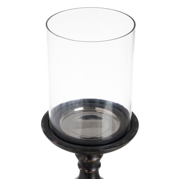 Candleholder Black Wood Crystal 18 x 18 x 47 cm For Sale