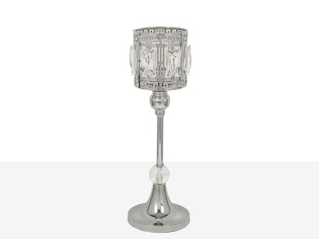 Candleholder Romimex Silver Metal Glass 12 x 32 x 12 cm Wineglass Fashion