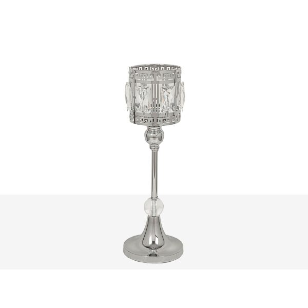 Candleholder Romimex Silver Metal Glass 12 x 32 x 12 cm Wineglass Fashion