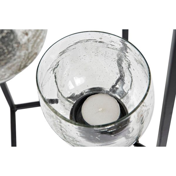 Candleholder DKD Home Decor Crystal Black Transparent 18 x 18 x 76 cm Iron Online