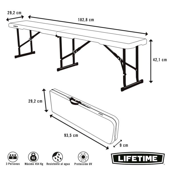 Bench Lifetime White Foldable 183 x 42 x 29 cm Discount