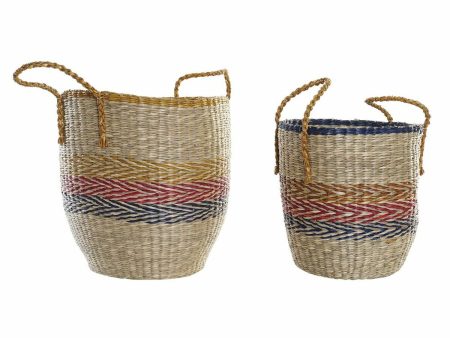 Basket set DKD Home Decor Orange Green Seagrass (35 x 22 x 46 cm) (2 pcs) For Sale